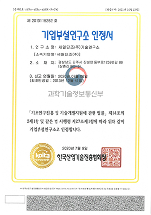 Certificate of Corporate Research Institute
